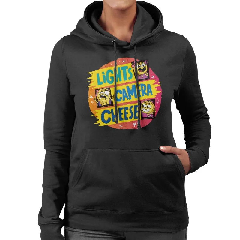 Boy Girl Dog Cat Mouse Cheese Lights Camera Cheese Women's Hooded Sweatshirt