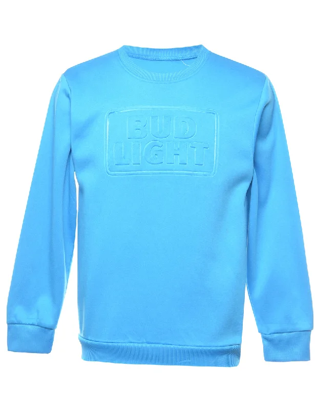 Bud Light Printed Sweatshirt - M Hoodie with Hem Raw Edge Edgy Unfinished