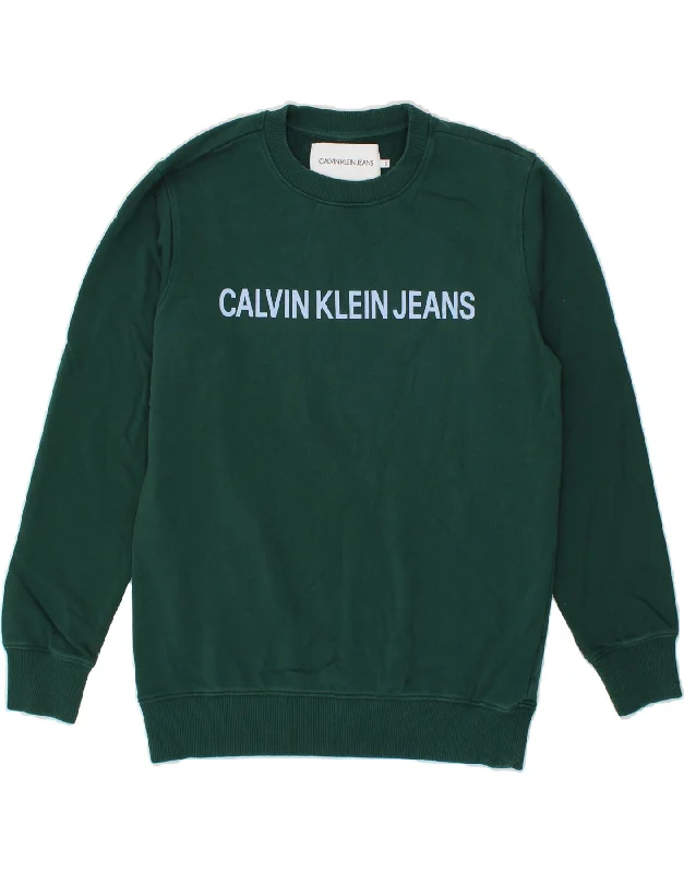 CALVIN KLEIN JEANS Mens Graphic Sweatshirt Jumper Small Green Cotton