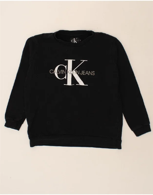 CALVIN KLEIN JEANS Womens Graphic Sweatshirt Jumper UK 16 Large Black