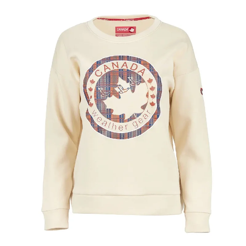 Canada Weather Gear Women's Logo Printed Crewneck Fleece Sweatshirt Hoodie with Print Artistic Unique Canada Weather Gear Women's Logo Printed Crewneck Fleece Sweatshirt Hoodie with Print Artistic Unique
