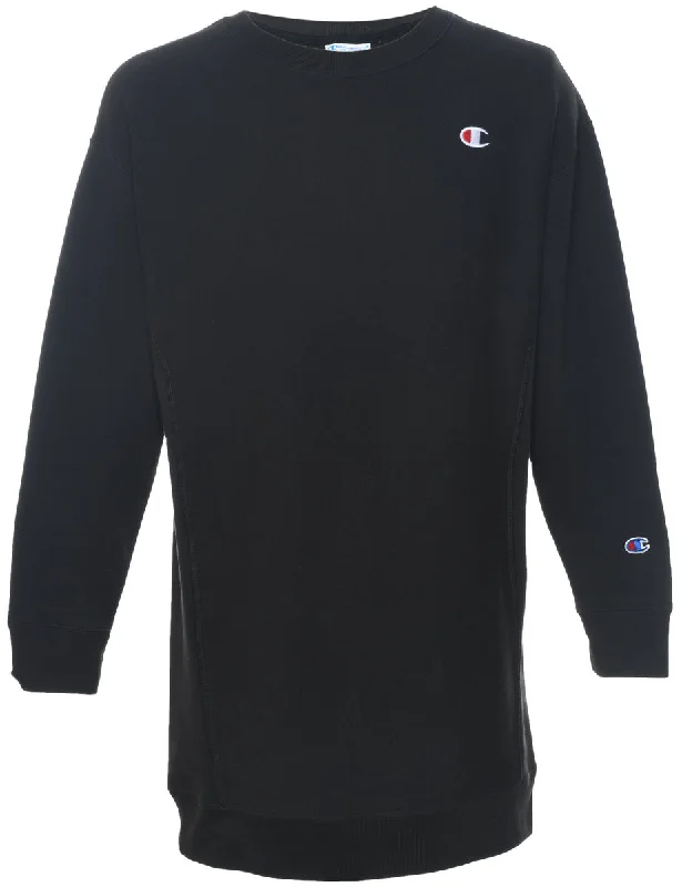 Champion Black Reverse Weave Sweatshirt - M Hoodie with Hem Frayed Vintage Worn