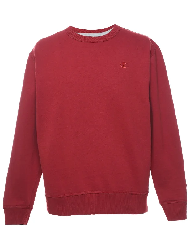 Champion Maroon Plain Sweatshirt - L Hoodie with Frayed Bohemian Relaxed