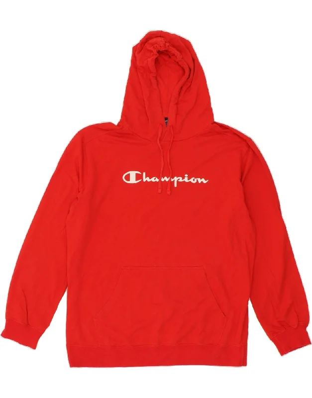 CHAMPION Mens Graphic Hoodie Jumper 2XL Red Cotton Hoodie with Snap Buttons Easy Quick CHAMPION Mens Graphic Hoodie Jumper 2XL Red Cotton Hoodie with Snap Buttons Easy Quick