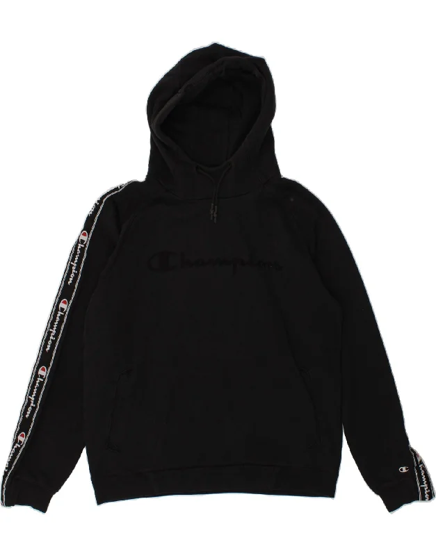 CHAMPION Mens Graphic Hoodie Jumper XL Black Cotton