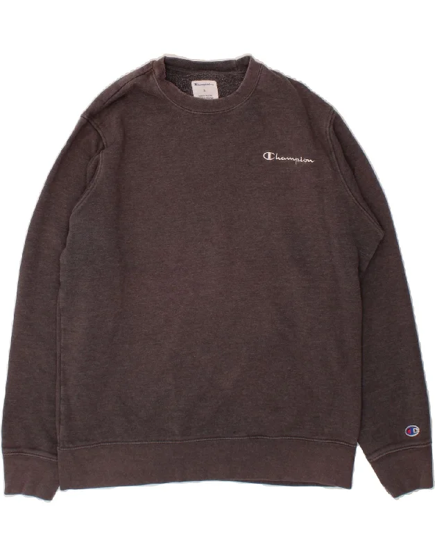 CHAMPION Mens Sweatshirt Jumper Medium Grey Hoodie with Metallic Shiny Futuristic