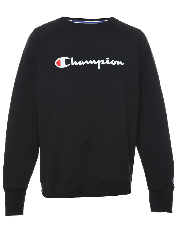 Champion Printed Sweatshirt - M Hoodie with Ribbed Neckline Snug Warm