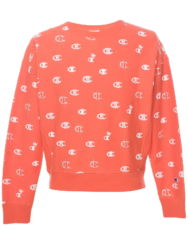Champion Reverse Weave Printed Sweatshirt - L Hoodie with Relaxed Fit Easy Casual