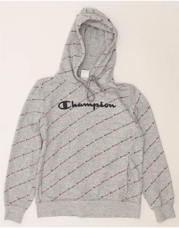 CHAMPION Womens Graphic Hoodie Jumper UK 14 Large Grey Hoodie with Zipper Placket Modern Functional CHAMPION Womens Graphic Hoodie Jumper UK 14 Large Grey Hoodie with Zipper Placket Modern Functional