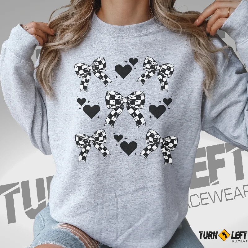 Checkered Flag Bows And Hearts Crewneck Sweatshirt