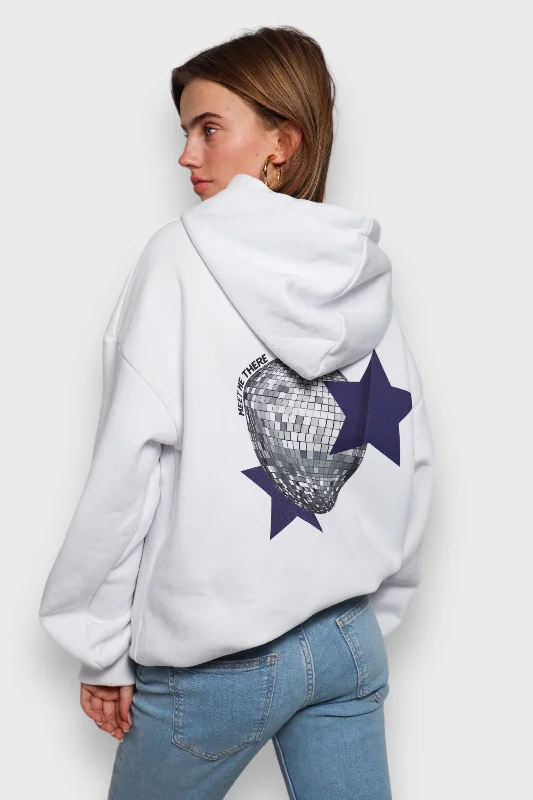"Disco" hoodie white Hoodie with Slit Hem Functional Movement