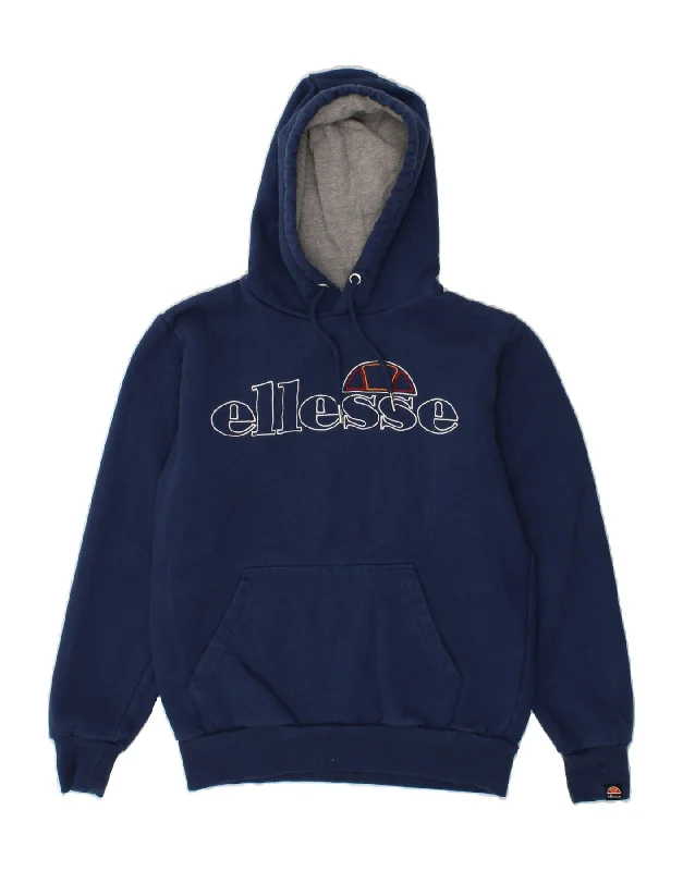 ELLESSE Womens Graphic Hoodie Jumper UK 14 Medium Navy Blue Cotton