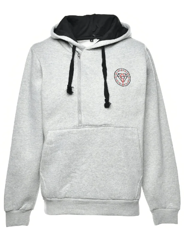 Embroidery Hoodie - M Hoodie with Hem Raw Edge Edgy Unfinished