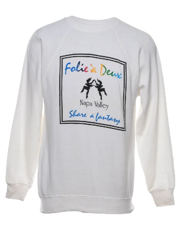 Folie A Deux Printed Sweatshirt - S Hoodie with Hem Raw Edge Edgy Unfinished