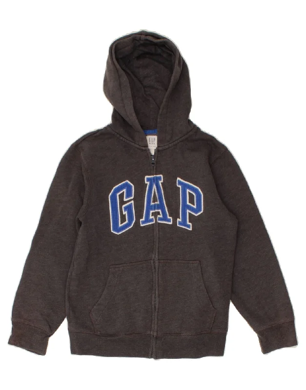 GAP Boys Graphic Zip Hoodie Sweater 10-11 Years Large Grey Cotton