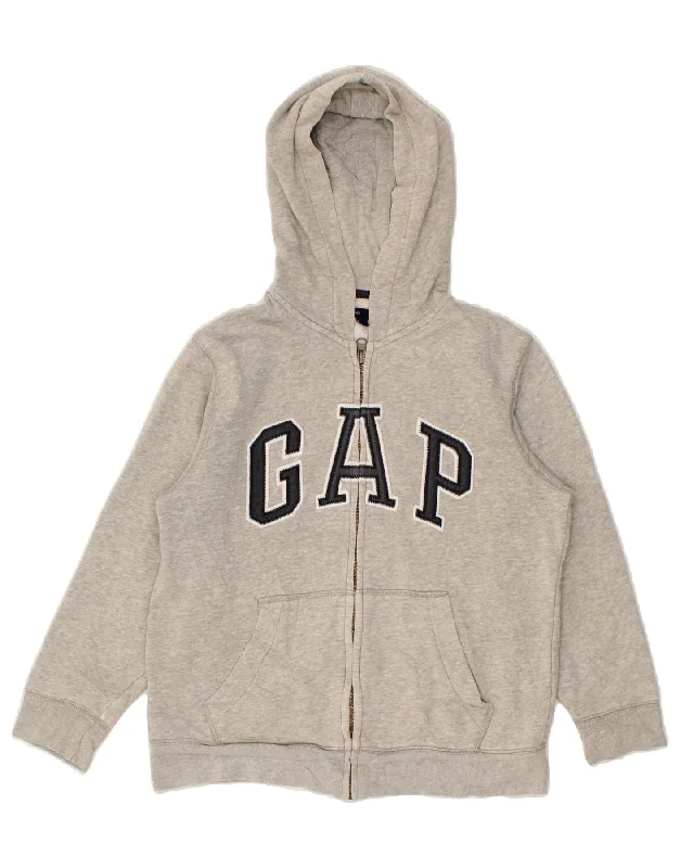 GAP Boys Graphic Zip Hoodie Sweater 8-9 Years Medium Grey Cotton