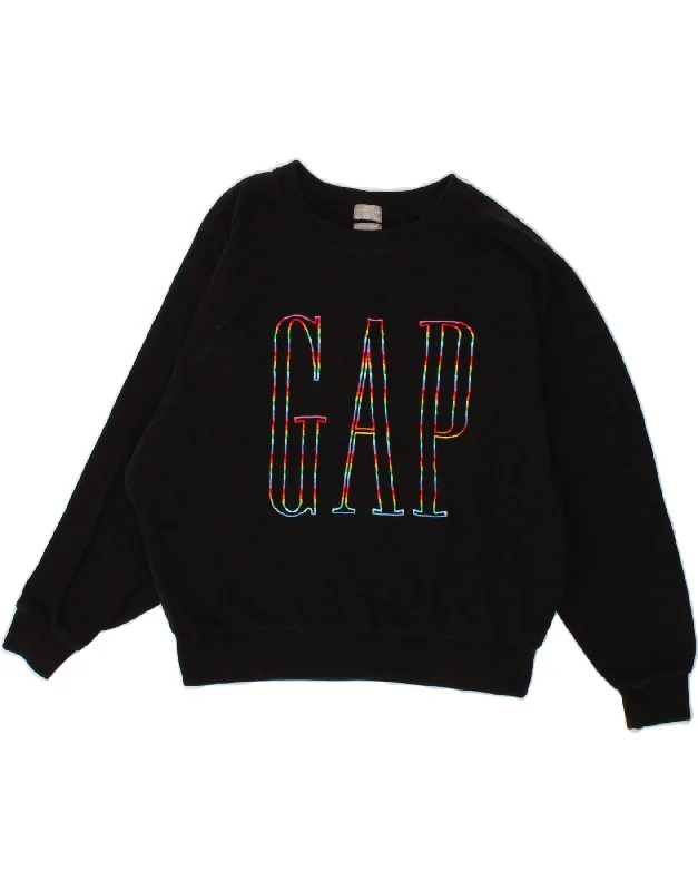 GAP Womens Crop Graphic Sweatshirt Jumper UK 14 Medium Black Cotton