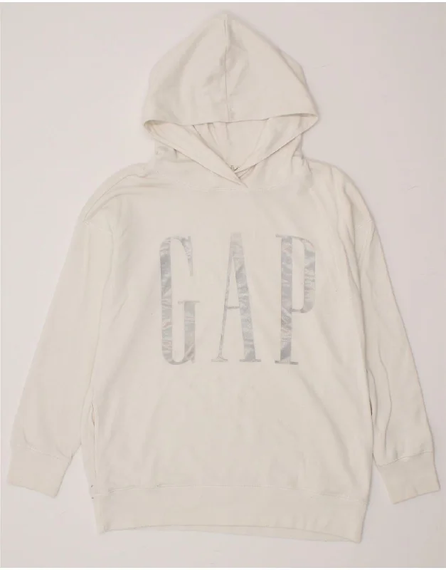 GAP Womens Longline Graphic Hoodie Jumper UK 14 Medium Off White Cotton