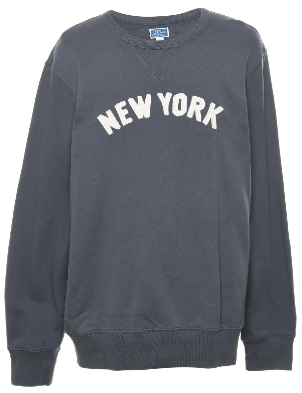 Grey New York Printed Sweatshirt - L Hoodie with Cuffed Sleeves Snug Secure