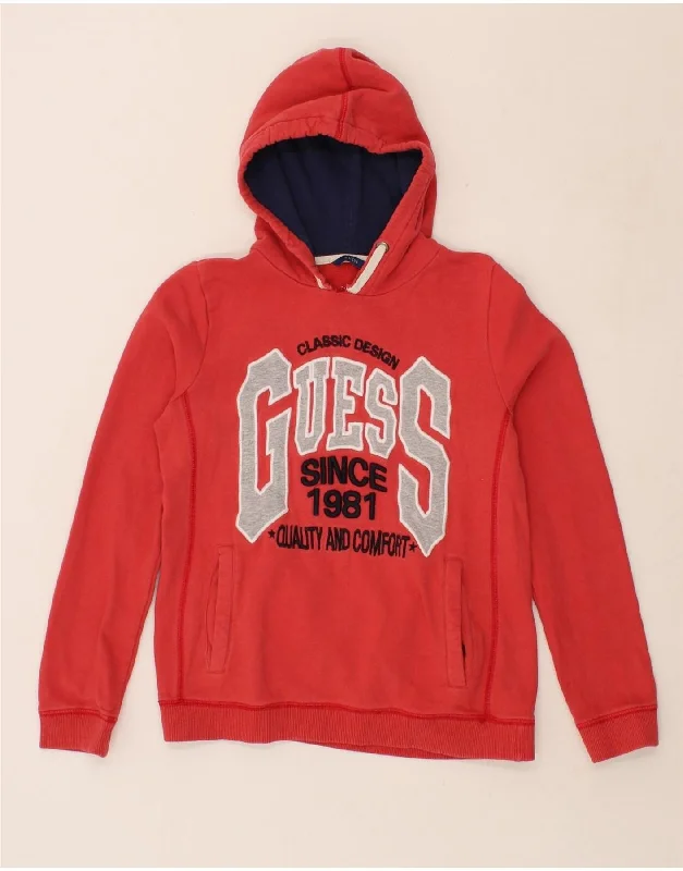 GUESS Boys Graphic Hoodie Jumper 13-14 Years Red Cotton