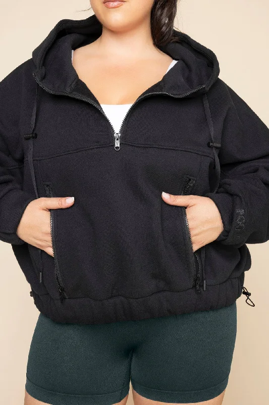 POPFLEX® Half Zip Warm Up Hoodie - Black Cotton Hoodie Fleece Lining Warmth