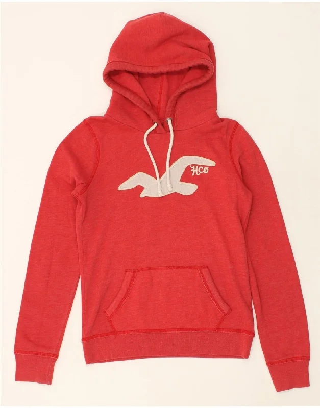 HOLLISTER Womens Graphic Hoodie Jumper UK 14 Medium Red