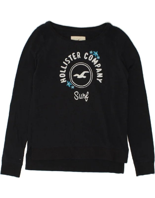 HOLLISTER Womens Graphic Sweatshirt Jumper UK 10 Small Navy Blue Cotton