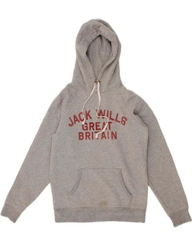 JACK WILLS Mens Graphic Hoodie Jumper Small Grey Cotton