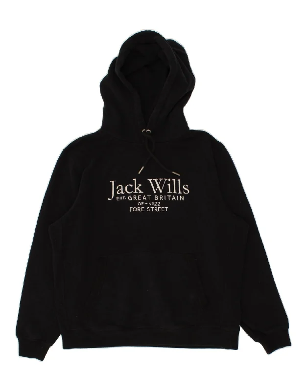 JACK WILLS Mens Graphic Hoodie Jumper XL Black Cotton