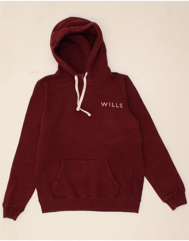 JACK WILLS Womens Graphic Hoodie Jumper UK 12 Medium Burgundy Cotton