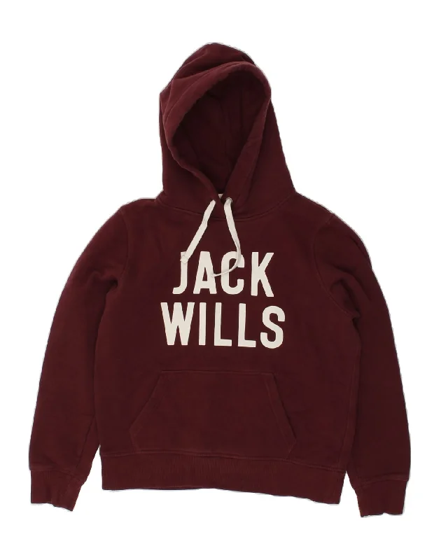 JACK WILLS Womens Graphic Hoodie Jumper UK 14 Large Maroon Cotton