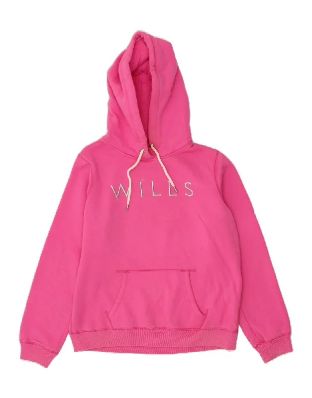 JACK WILLS Womens Graphic Hoodie Jumper UK 16 Large Pink Cotton