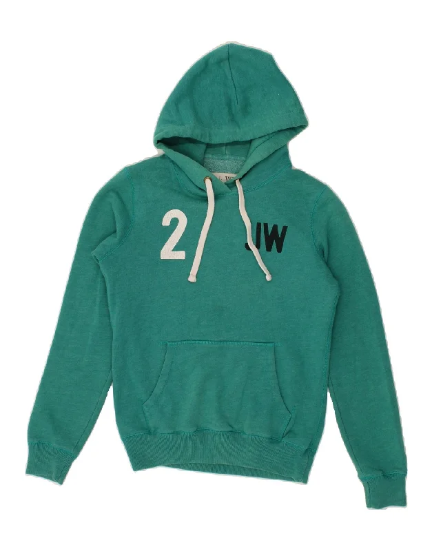 JACK WILLS Womens Graphic Hoodie Jumper UK 8 Small Green Cotton