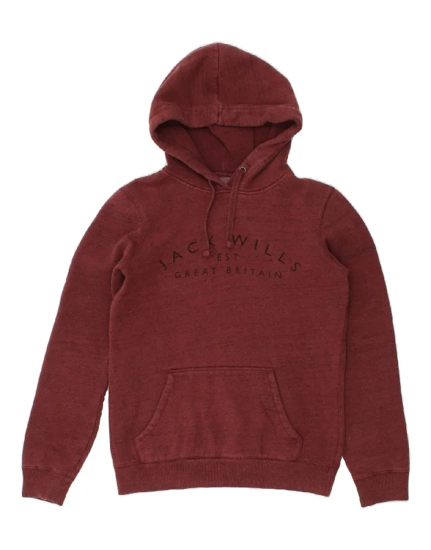 JACK WILLS Womens Oversized Graphic Hoodie Jumper UK 6 XS Burgundy Flecked