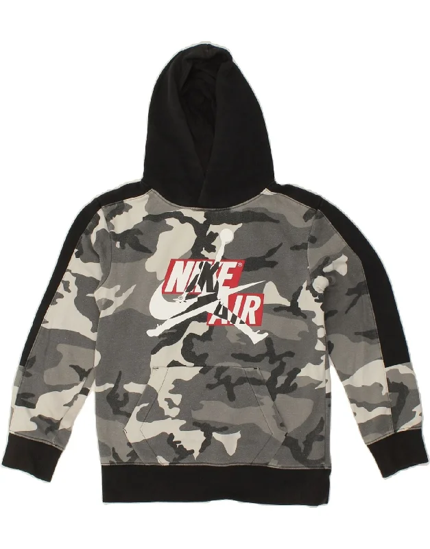 JORDAN Boys Graphic Hoodie Jumper 10-11 Years Medium  Grey Camouflage