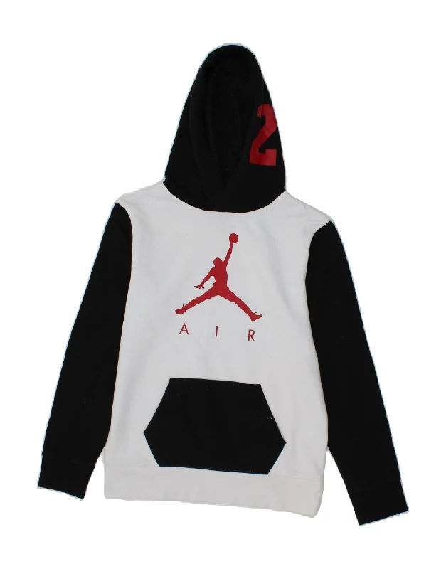 JORDAN Boys Graphic Hoodie Jumper 12-13 Years Large White Colourblock