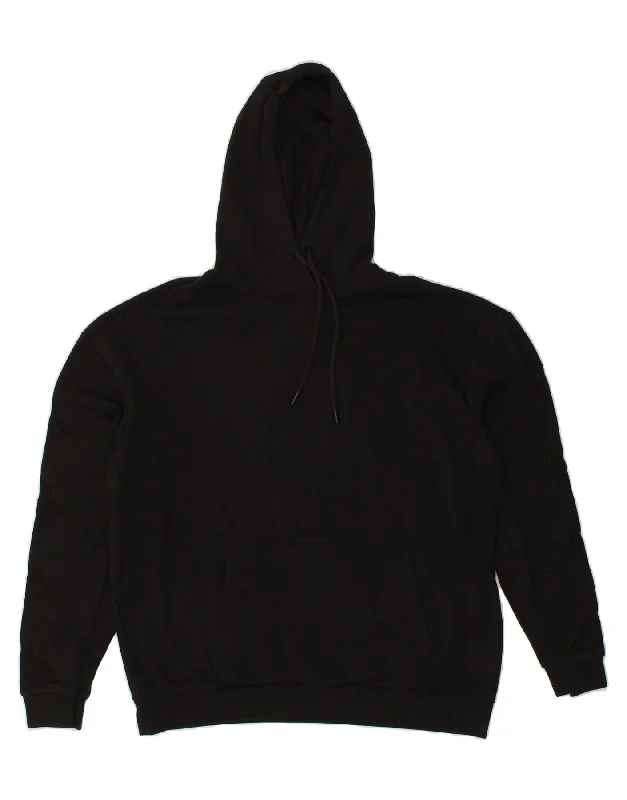 KAPPA Mens Graphic Hoodie Jumper XL Black Cotton Hoodie with Stripes Bold Sporty
