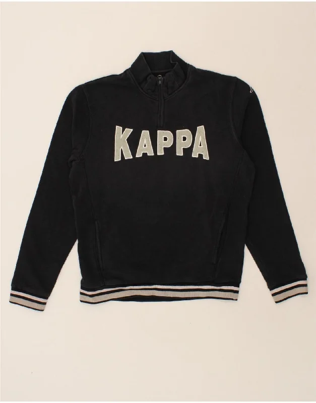 KAPPA Mens Graphic Zip Neck Sweatshirt Jumper Large Navy Blue Cotton