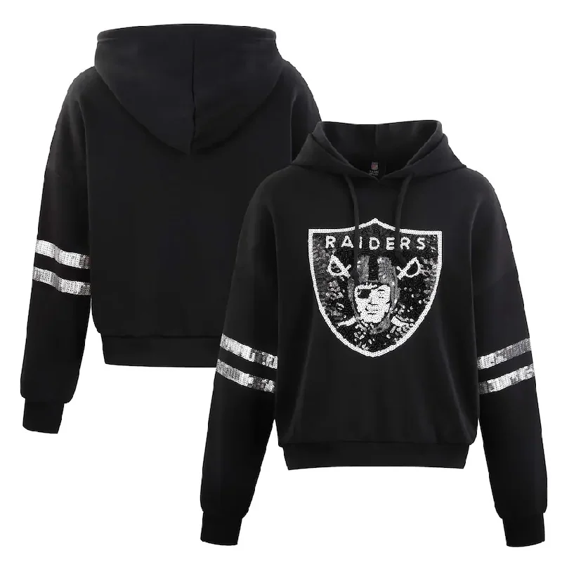 Las Vegas Raiders Women's Sequin Logo Cropped Hoodie - Black