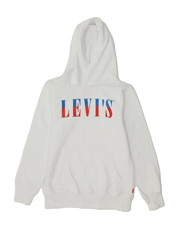 LEVI'S Boys Graphic Hoodie Jumper 9-10 Years White Cotton