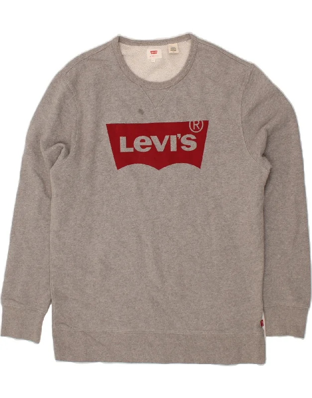 LEVI'S Mens Graphic Sweatshirt Jumper Large Grey Cotton Hoodie with Emblem Brand Identity LEVI'S Mens Graphic Sweatshirt Jumper Large Grey Cotton Hoodie with Emblem Brand Identity