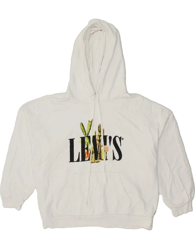 LEVI'S Mens Oversized Graphic Hoodie Jumper Medium White Cotton