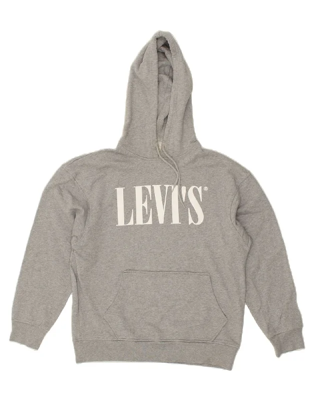 LEVI'S Mens Relaxed Fit Graphic Hoodie Jumper Small Grey Cotton Hoodie with Contrast Stitching Detailed Premium