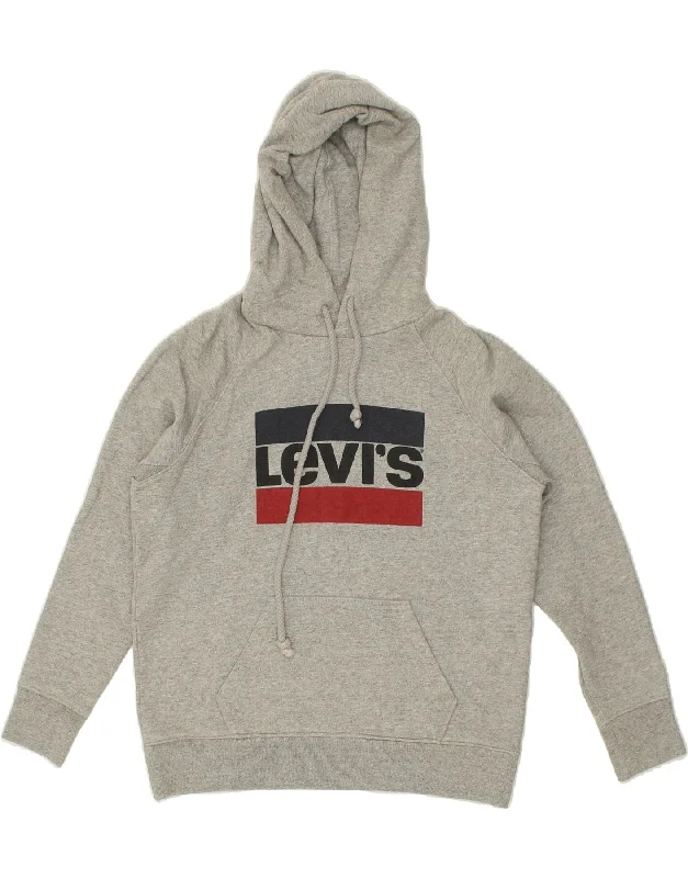 LEVI'S Womens Graphic Hoodie Jumper UK 10 Small Grey Cotton Hoodie with Drawcord Adjustable Secure LEVI'S Womens Graphic Hoodie Jumper UK 10 Small Grey Cotton Hoodie with Drawcord Adjustable Secure