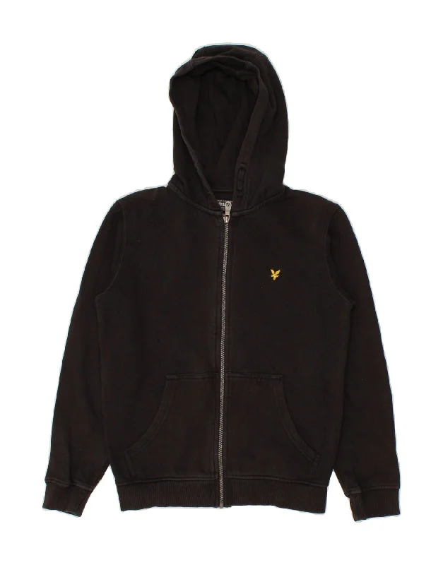 LYLE & SCOTT Boys Zip Hoodie Sweater 12-13 Years Black Cotton