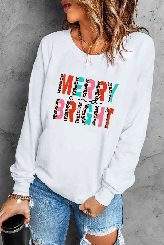 Women's MERRY AND BRIGHT Graphic Sweatshirt Hoodie Crop Top Short Trendy
