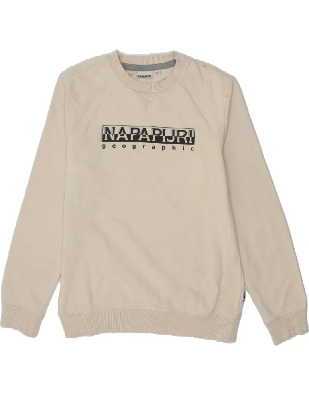 NAPAPIJRI Mens Graphic Sweatshirt Jumper Medium Beige Cotton