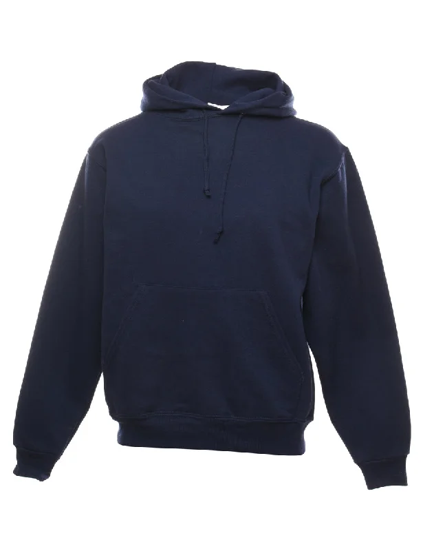 Navy Hooded Sweatshirt - S Hoodie with Distressed Vintage Worn