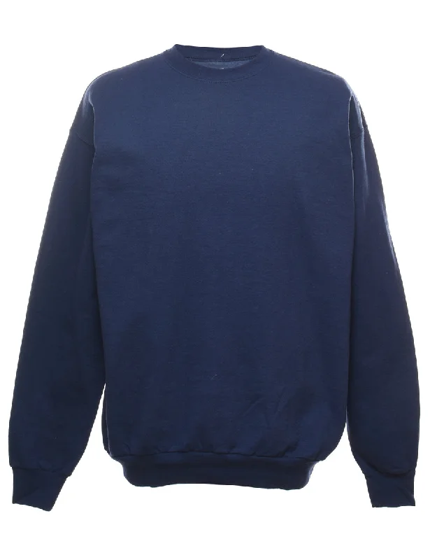 Navy Plain Round Neck Sweatshirt - L Hoodie with Camouflage Military Edgy
