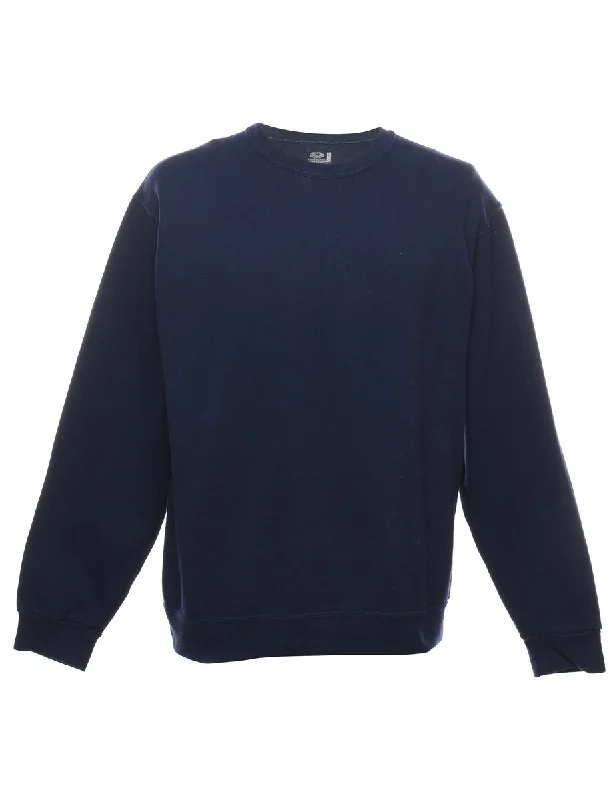 Navy Plain Sweatshirt - L Hooded Sweatshirt Casual Wear Street Style